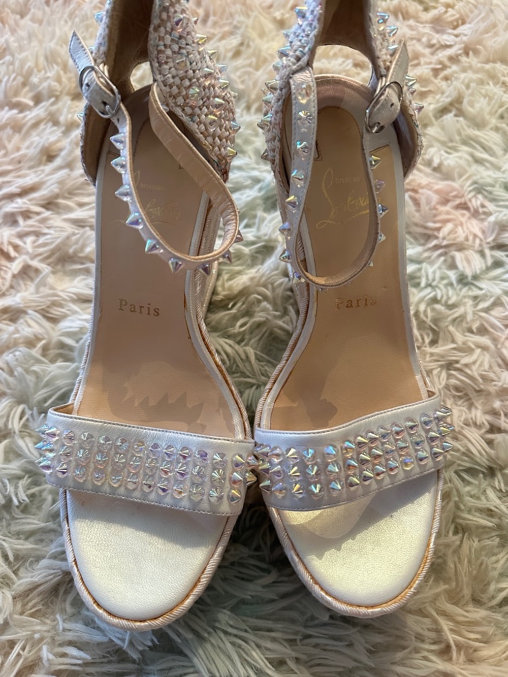 CHRISTIAN LOUBOUTIN Madmonica 120 White Leather Wedges Size 40 - Picture 7 of 10